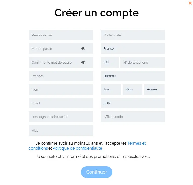 Processus d'inscription BeVegas Casino